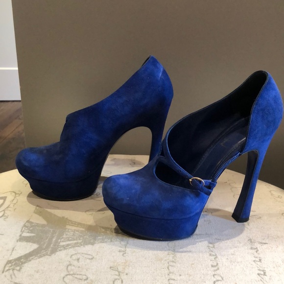 Blue ysl saint laurent platform suede heels 38.5 - Picture 2 of 3